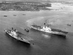 HMS ARK ROYAL passing HMS EAGLE